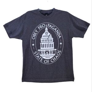 Obey Propaganda T-Shirt Gray Mens L State Chaos Graphic Short Sleeves Crewneck